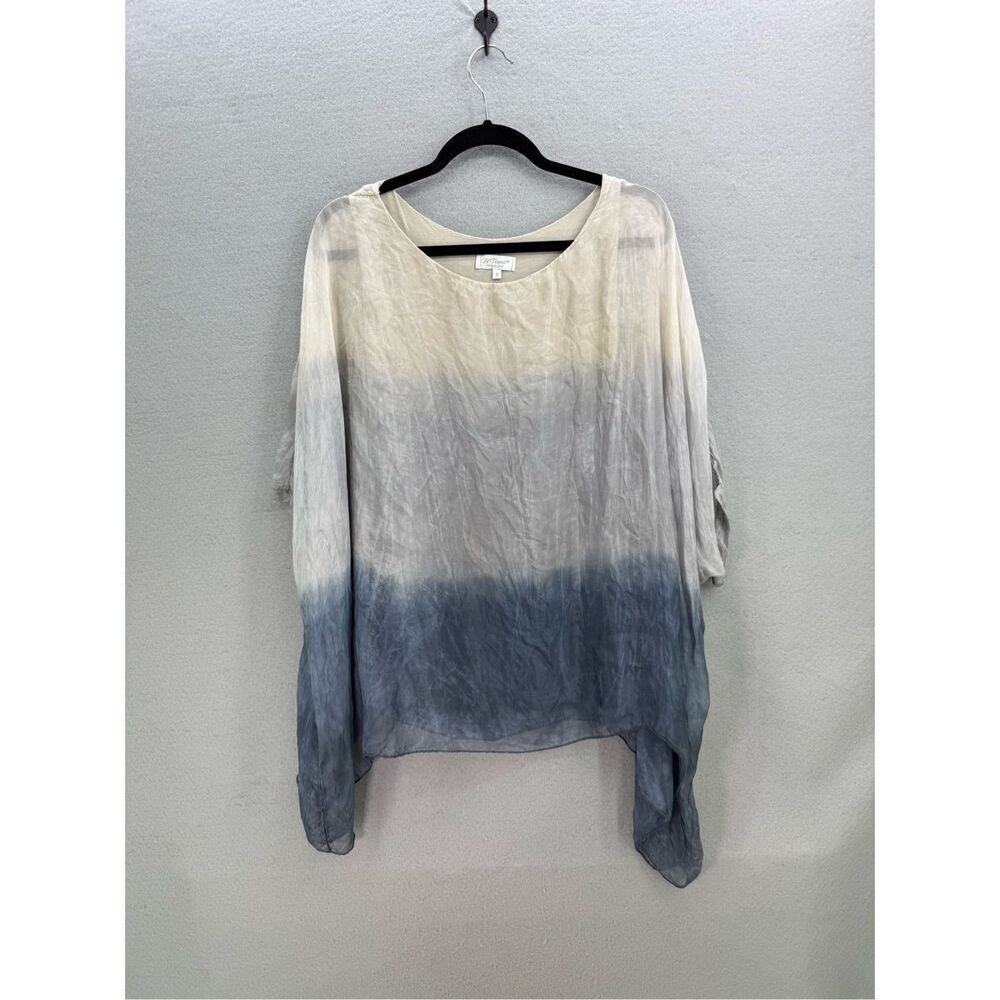 H Trend Made in Italy Womens Blue Cream Ombré Dye Oversized Blouse Top Small